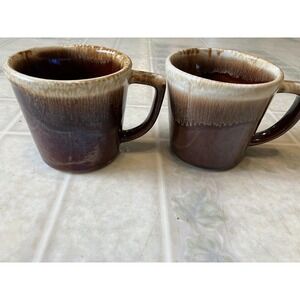 McCoy Brown Drip Glaze Coffee Mugs Cups Pottery USA Set of 2 Vintage